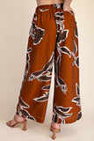 Fall Print Elastic Drawstring Wide Pants