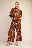 Fall Print Elastic Drawstring Wide Pants