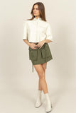 Faux Leather Button-down Cropped Shirt
