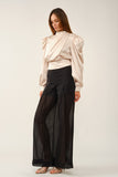 Elegant Draped Satin Puff-sleeve Blouse