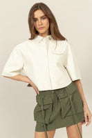 Faux Leather Button-down Cropped Shirt