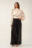 Elegant Draped Satin Puff-sleeve Blouse
