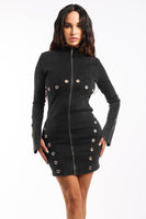 Knit denim grommet trimmed dress