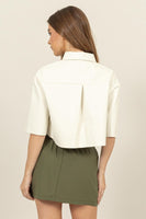 Faux Leather Button-down Cropped Shirt
