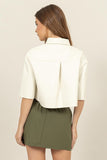Faux Leather Button-down Cropped Shirt