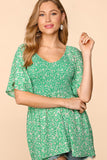 PLUS FLORAL SMOCKED FLUTTER TOP