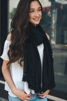 Frayed Stitch Tassel Trim Lightweight Scarf