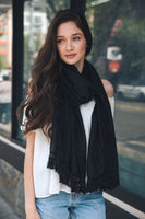 Frayed Stitch Tassel Trim Lightweight Scarf