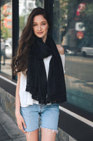 Frayed Stitch Tassel Trim Lightweight Scarf