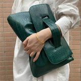 Crocodile Print Clutch With Wrist Strap