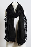 Frayed Stitch Tassel Trim Lightweight Scarf