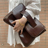 Crocodile Print Clutch With Wrist Strap