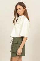 Faux Leather Button-down Cropped Shirt