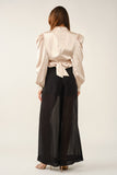 Elegant Draped Satin Puff-sleeve Blouse