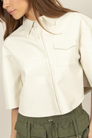 Faux Leather Button-down Cropped Shirt