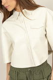 Faux Leather Button-down Cropped Shirt