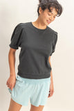 Puff Sleeve V-stitch Crew Neck Top