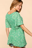 PLUS FLORAL SMOCKED FLUTTER TOP