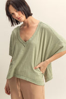 Raw Edge V Neck Oversized T Shirt