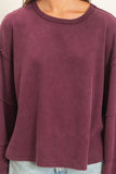 Mineral Wash Oversized Raw Edge Crew Neck Top