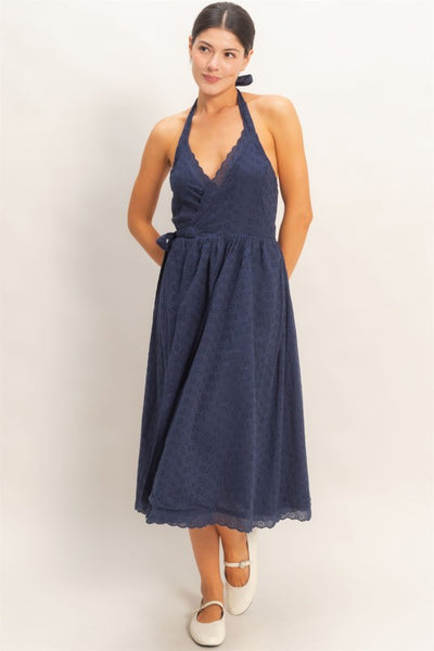 navy halter midi dress Petal and Pup Women's Anabelle Halter Neck Midi Dress