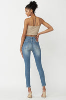 High rise distressed knee jeans