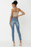 High rise distressed knee jeans