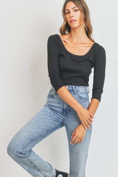 Simple Scoop Neck 3/4 Sleeve