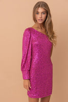 Fuchsia One Shoulder Sequin Dress