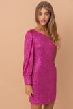 Fuchsia One Shoulder Sequin Dress