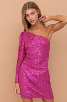 Fuchsia One Shoulder Sequin Dress