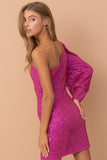Fuchsia One Shoulder Sequin Dress