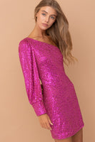 Fuchsia One Shoulder Sequin Dress