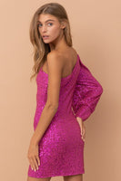 Fuchsia One Shoulder Sequin Dress