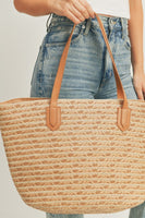 Wide Striped Straw Braided Tote Bag