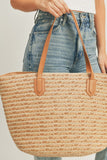 Wide Striped Straw Braided Tote Bag